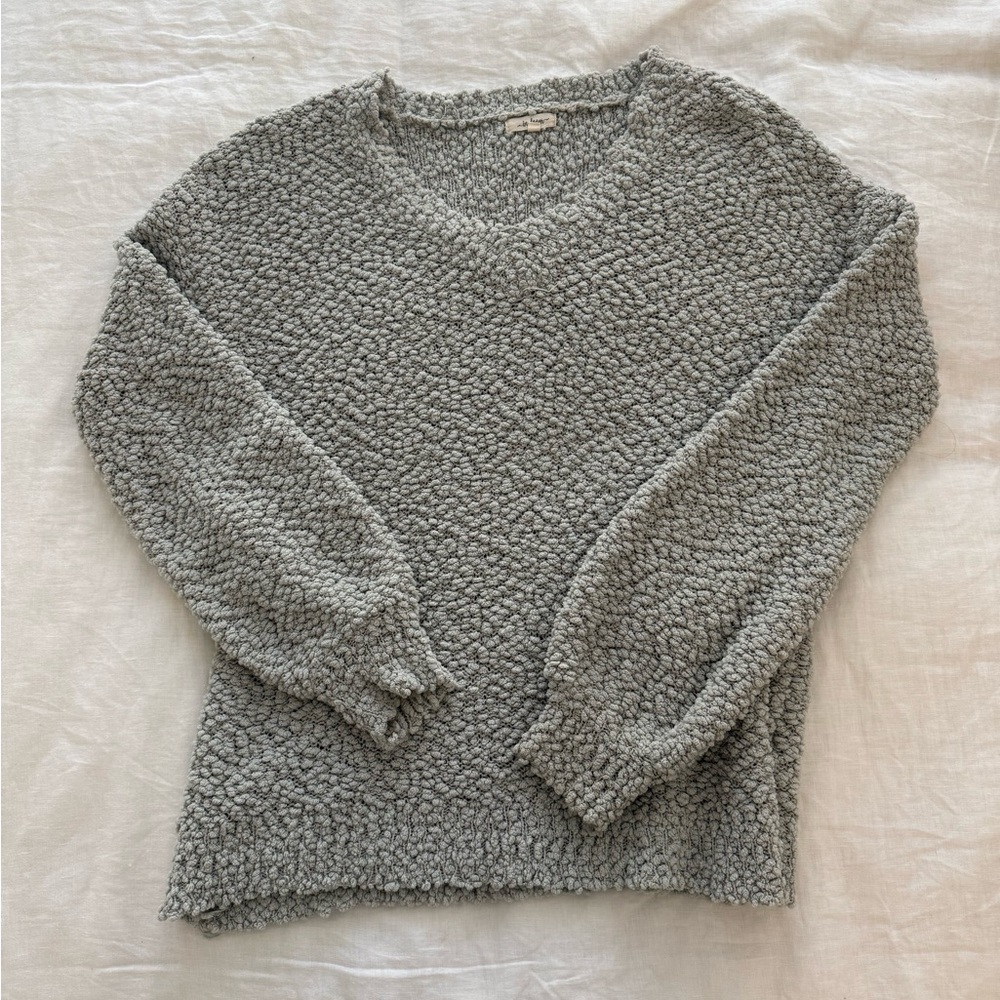 Soft Textured Sage Green V-Neck Sweater